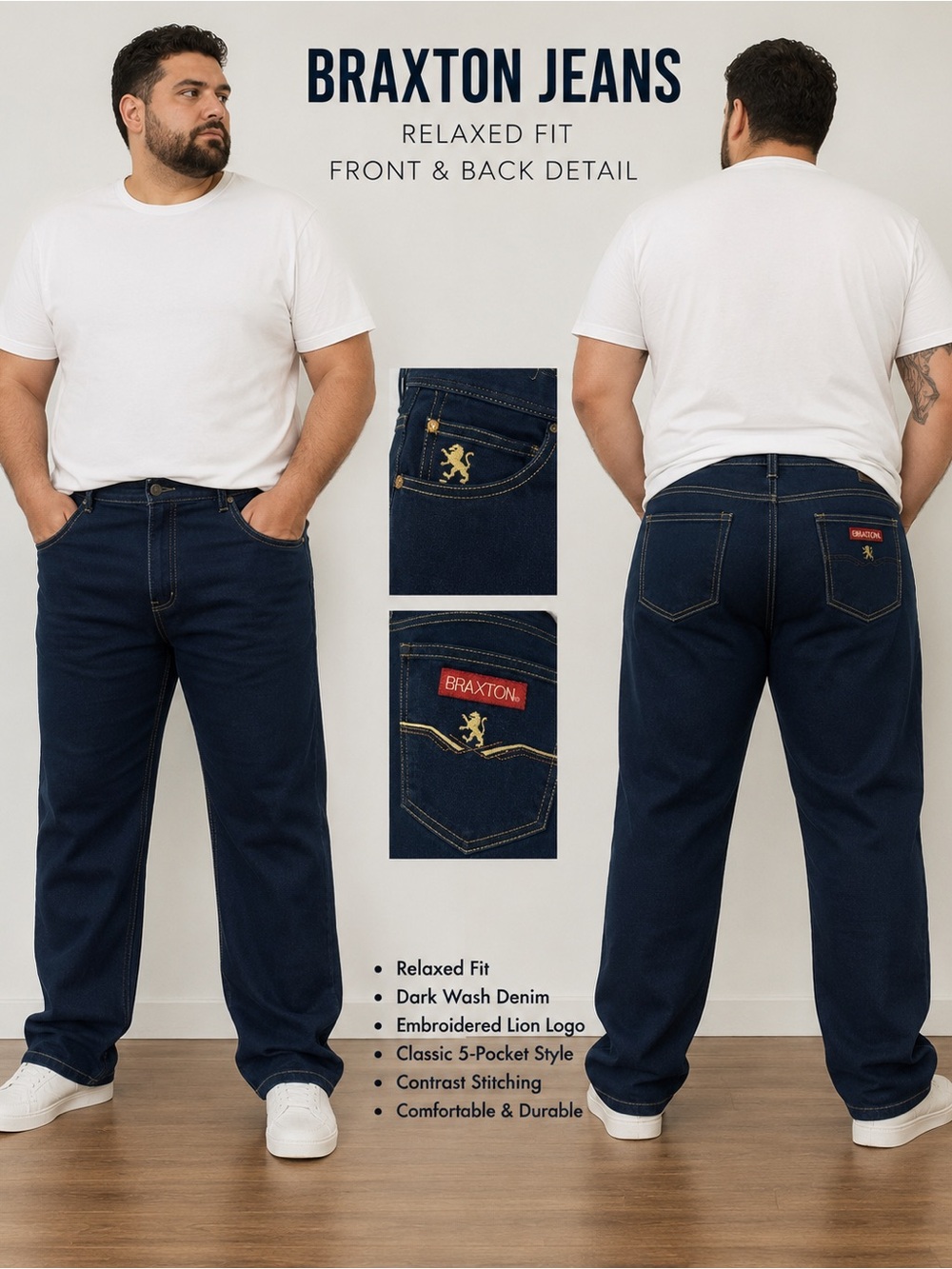 Braxton Relaxed Fit Men's Dark Wash Jeans - Navy